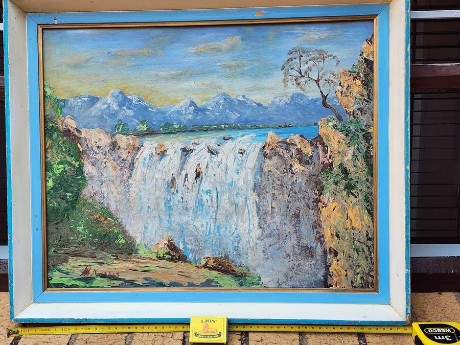 VICTORIA FALLS -OIL PAINTING Framed - marvelous, bright, colorful and vibrant- magnificent views!