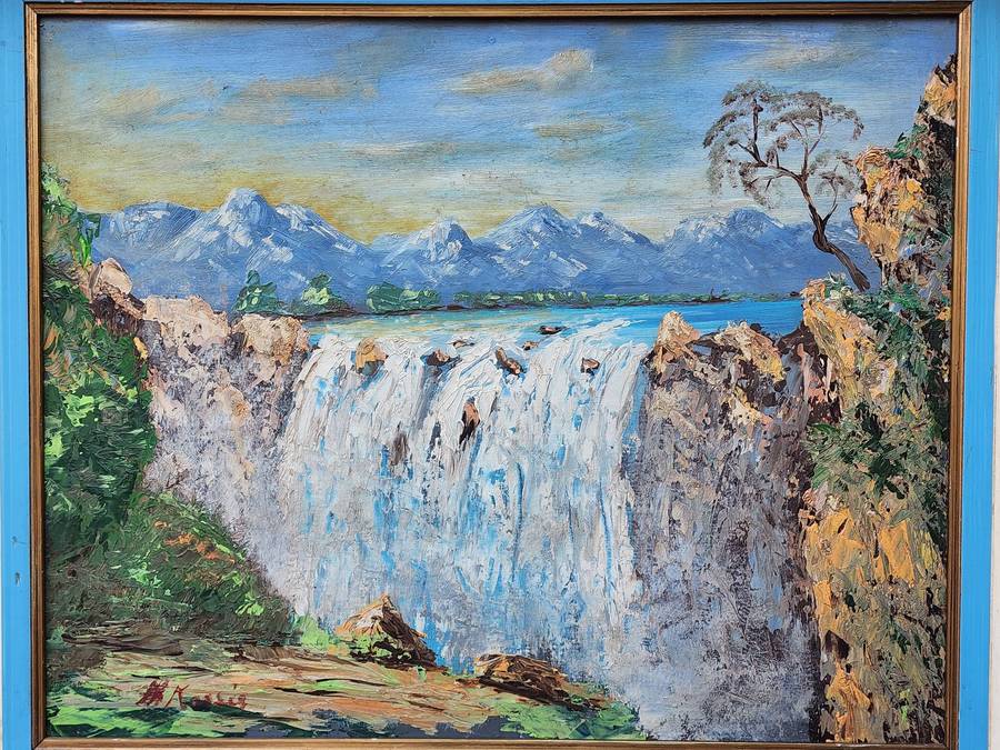 VICTORIA FALLS -OIL PAINTING Framed - marvelous, bright, colorful and vibrant- magnificent views!
