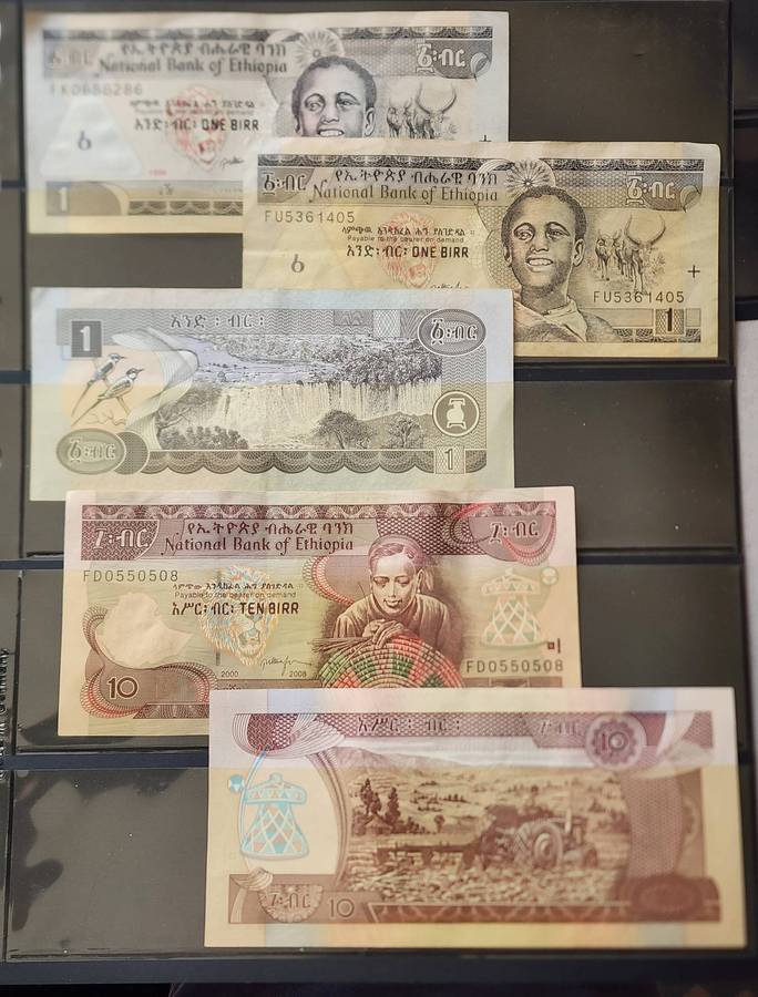 BANK NOTES ETHIOPIA, 4 notes, 2x 1 Birr, 2 X 10 Birr- great condition, Animals, Birds, local life (4