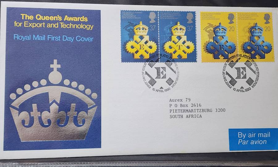 STAMPS - GB FDC's(2) 1990 Queens Awards plus 1980 Queen Mother FDC, Control strip of 5!! amazing lot