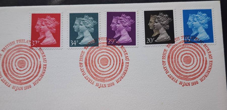 STAMPS - GB FDC's (2) 1989 Lord Mayors Show strip of 5  plus Penny Black Machins scarce cover! WOW!