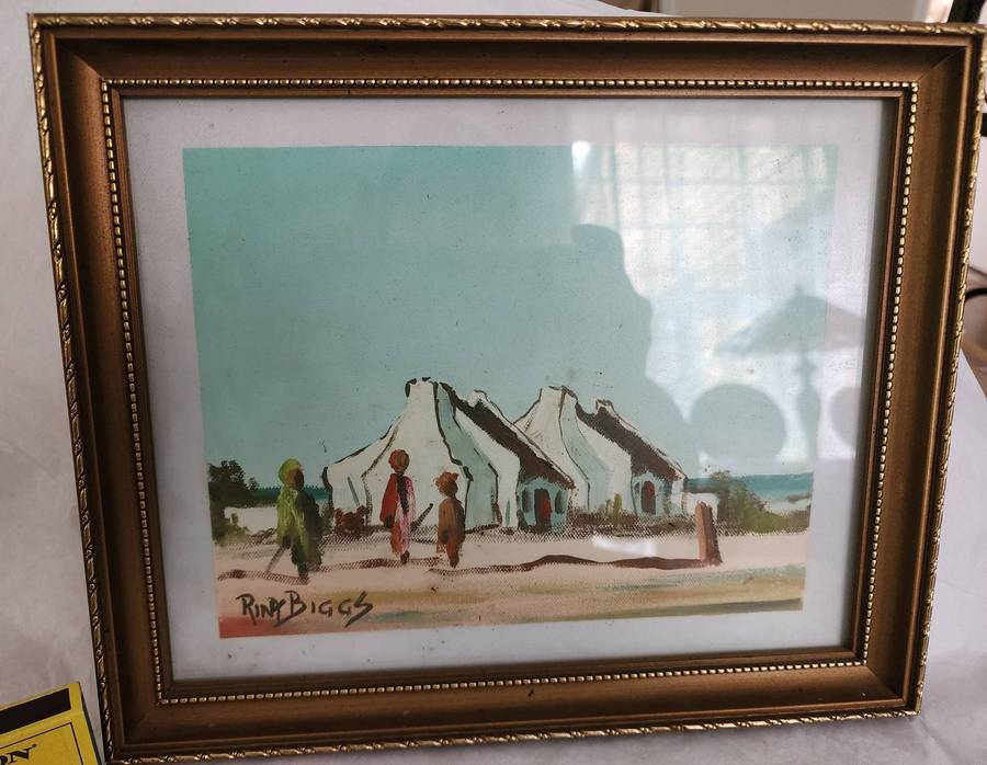 RINA BIGGS: Pair of Water colors signed Rina Biggs, 16.5 x 21 cm, framed in glass-Fisherman Cottages