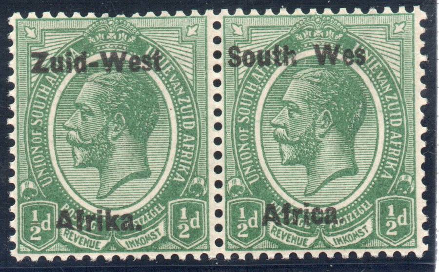 South West Africa 1923 KGV ½d green horiz pair lmm with "Wes" for "West" variety. SACC 1b. Cat R2500
