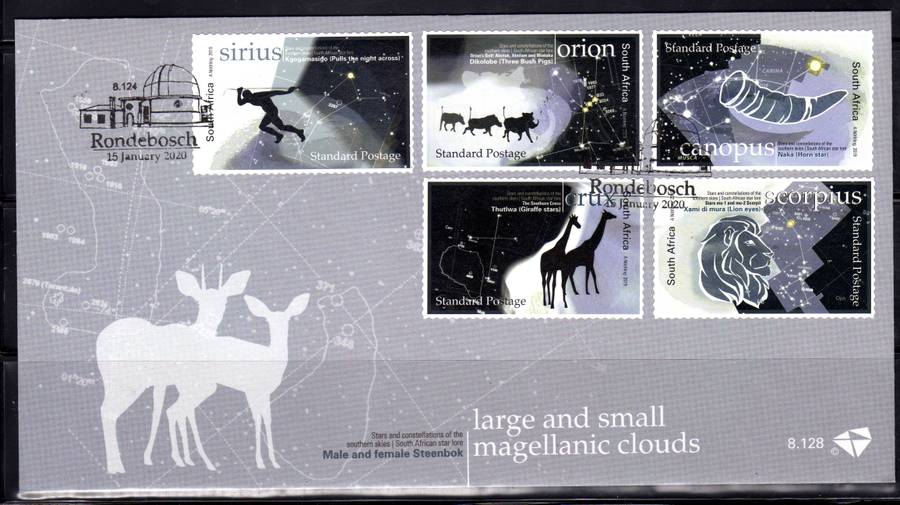 South Africa 2020 Stars & Constellations set of 10 on 2 FDC`s 8.128 & 8.129. Cat R300 (2023-25)