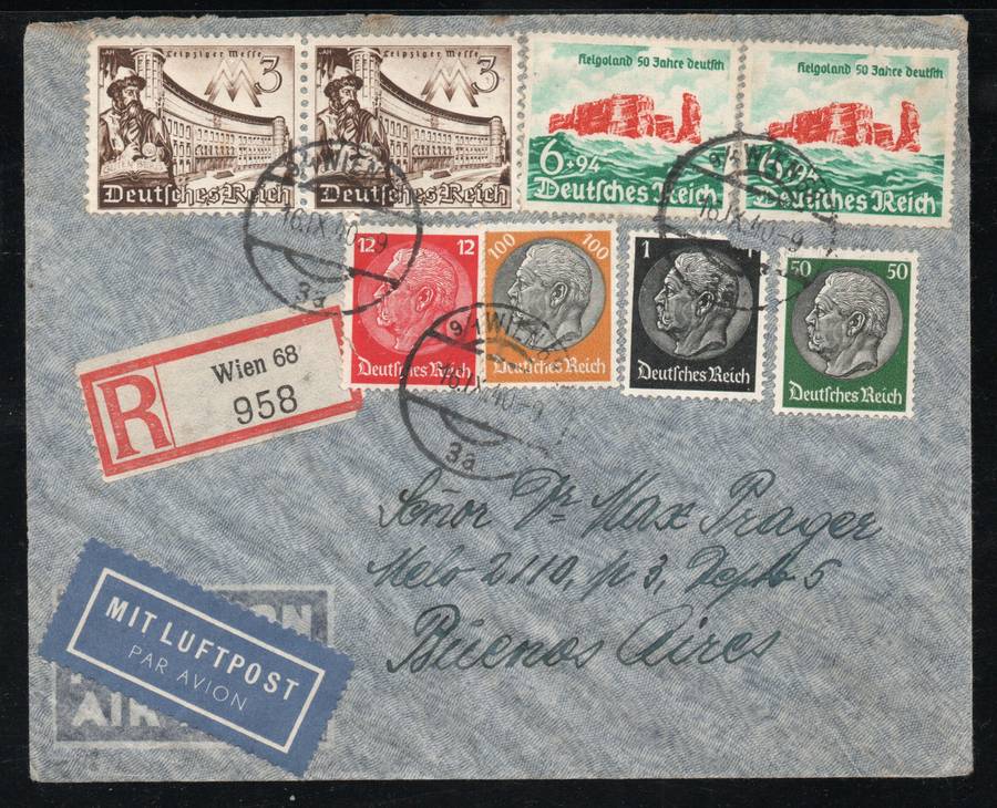 Germany 1940 WWII censored registered air mail cover from Wien to Buenos Aires Argentina. Scarce