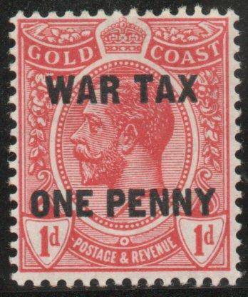 Gold Coast 1918 Wat Tax 1d on 1d red lightly mounted mint. SG 85. Cat £5 (2022)