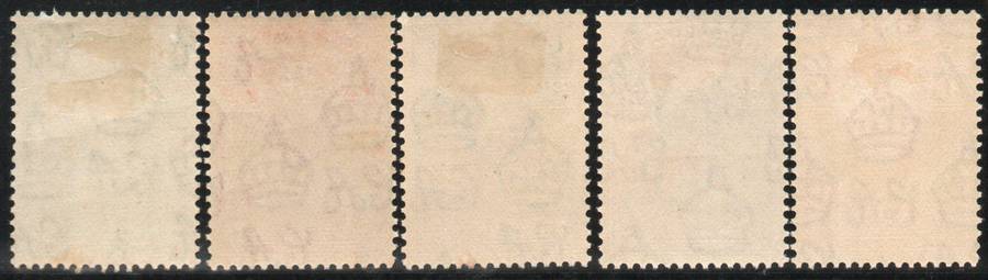 Gold Coast 1938 KGVI Defin part set of 5 mounted mint. SG 120a, 121a, 124a, 126a & 127a. CAT £3,50.
