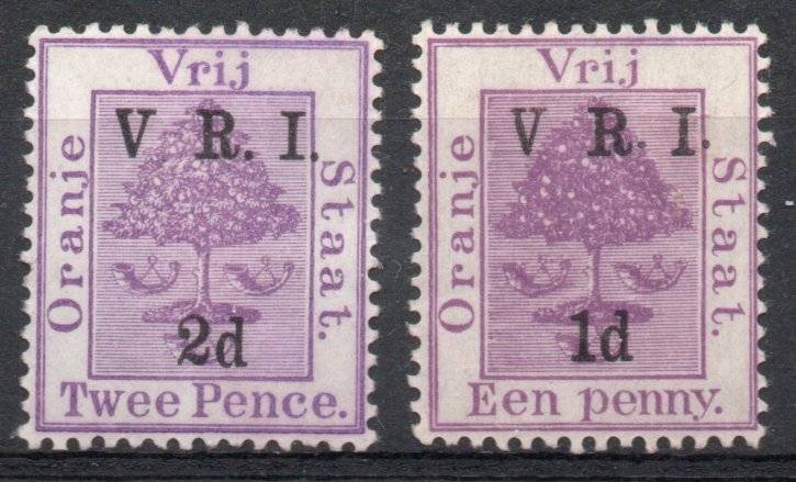 Orange Free State 1900 V.R.I. ovpt 1d & 2d with no stop after "V" mm. SACC 51a & 60c Cat R335 (2025)