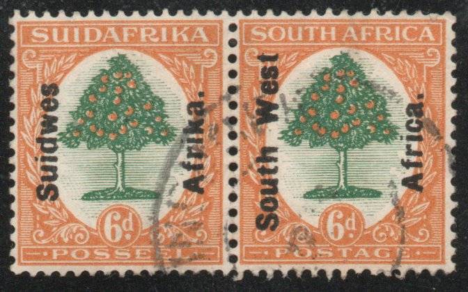 South West Africa 1926 London Pict 6d pair Eng on Eng very fine used. SACC 66. Cat R500 (2025)
