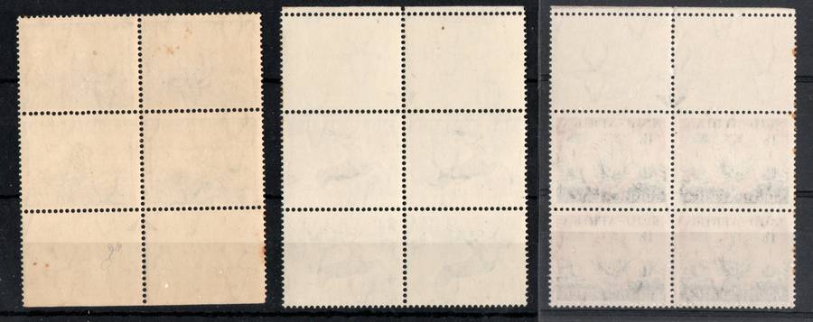 South Africa 1953 Defin issue set of 3 in arrow blocks of 4 unmtd mint. SACC 145-147 Cat R224 (2025)