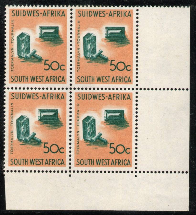 South West Africa 1961 1st Decimal Definitive 50c corner block of 4 umm. SACC 212. Cat R360 (2025)