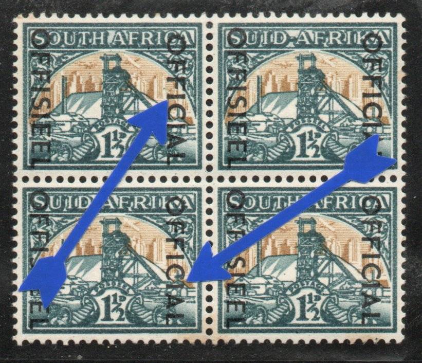 South Africa 1950-54 Officials 1½d & 2d blocks of 4 unmounted mint. SACC 43 & 44. Cat R180. (2025)