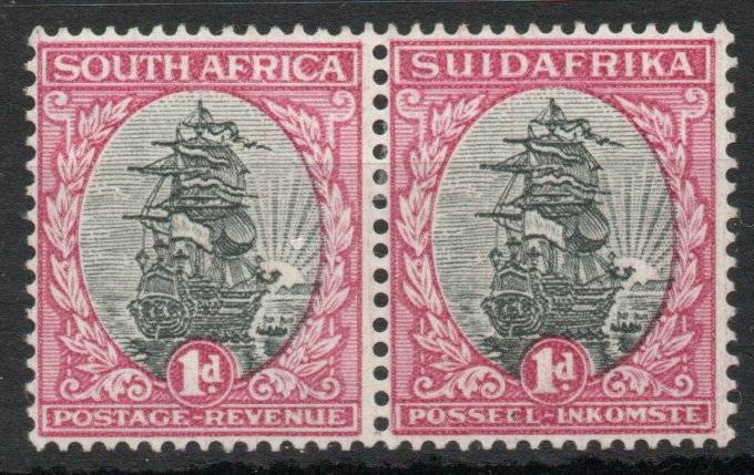 South Africa 1930-45 Definitive 1d pair Type I upright wmk mounted mint. SACC 43. Cat R40 (2025)