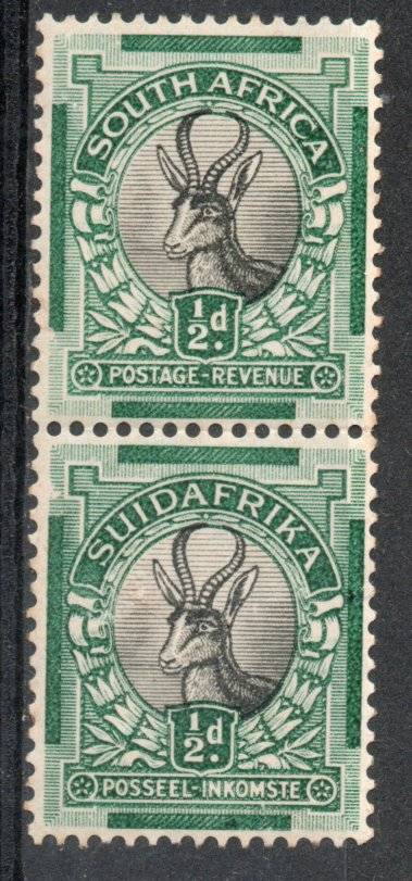 South Africa 1930-45 Roto Printing ½d coil stamps vertical pair mint. SACC 42a. Cat R50