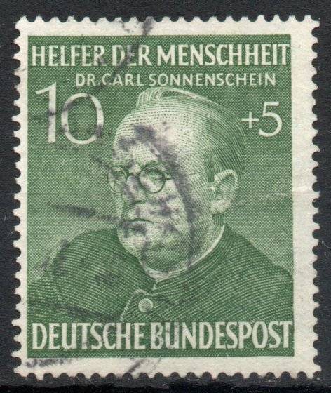 West Germany 1952 Humanitarian Relief Fund 10 + 5pf green very fine used. SG 1083. Cat £9,25 (2013)