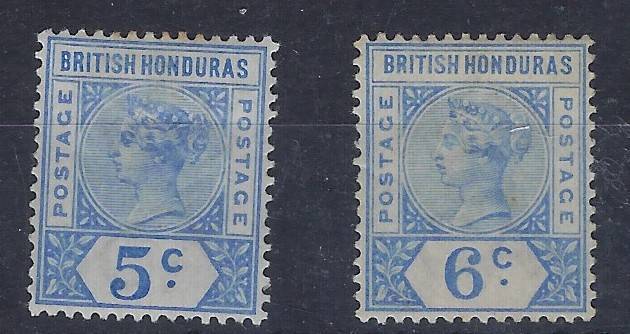 BRITISH HONDURAS 1891 5c,6c m SG 54,56 blue CAT R 480