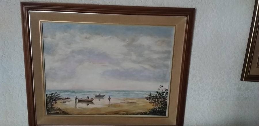 Oil on board Fisherman along the South Coast