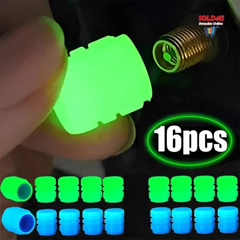 16pcs Car Tyre Valve Caps Valve Stem Caps Fluorescence Luminous Air Caps Cover (GREEN+BLUE)