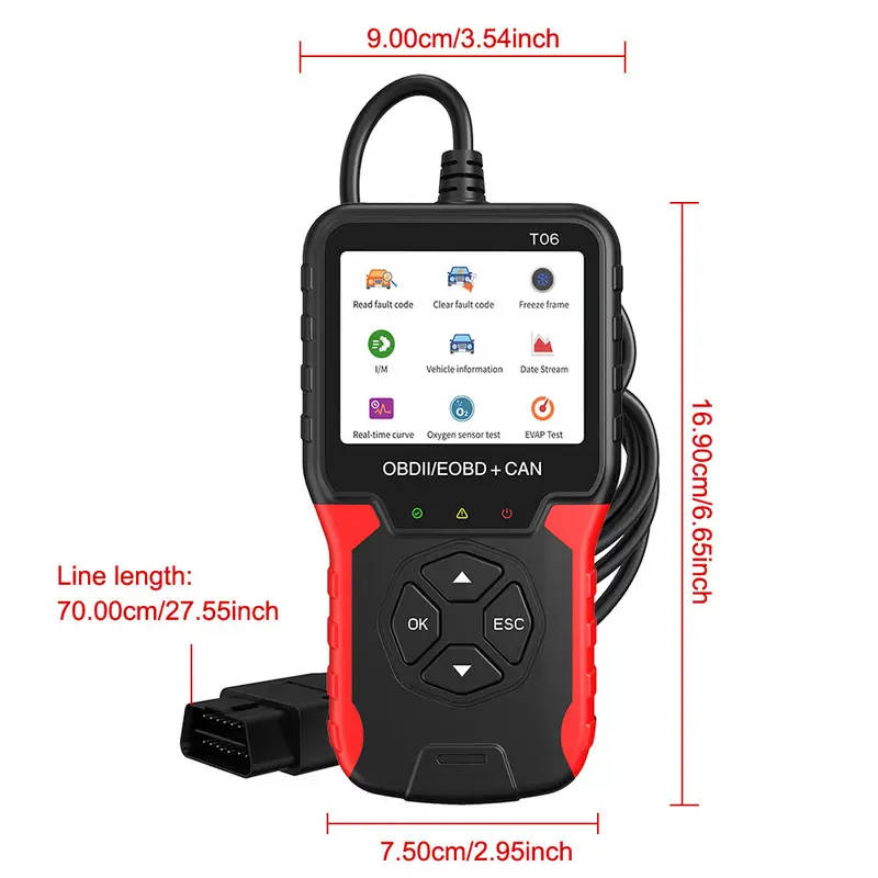 Car Fault Detector Code Reader OBD2 Scanner Diagnostic Tool T06 8 Languages 9 Protocols