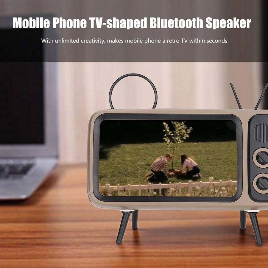 Bluetooth Speaker Stereo and Phone Dock Vintage Inspired TV Shape