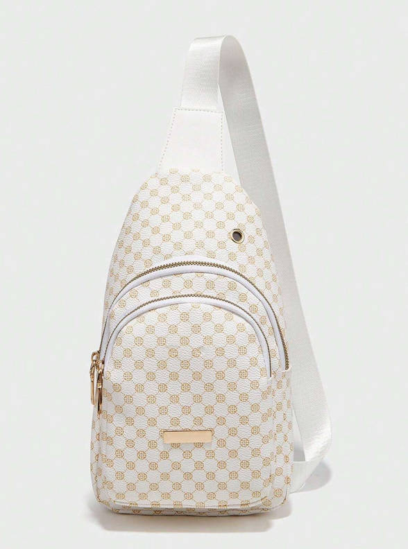Stylish PU Leather Double-layer Polka Dot Simple Crossbody Bag [ White ]