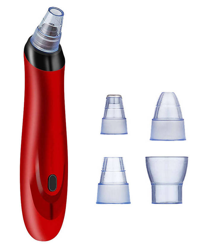 Professional Facial Blackhead remover with 5 Sucker Heads Red