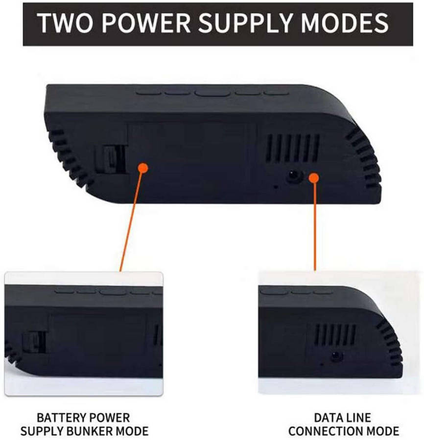 Trapezoidal Digital LED Mirror Alarm Clock - White Font