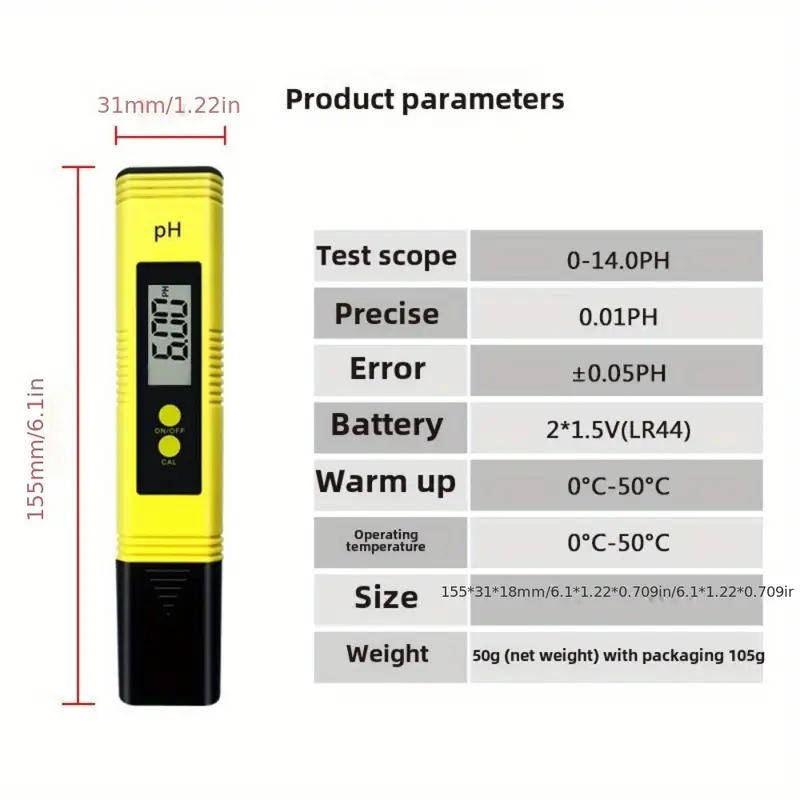 Digital pH Meter with Backlit LCD Display, 0-14 pH Range