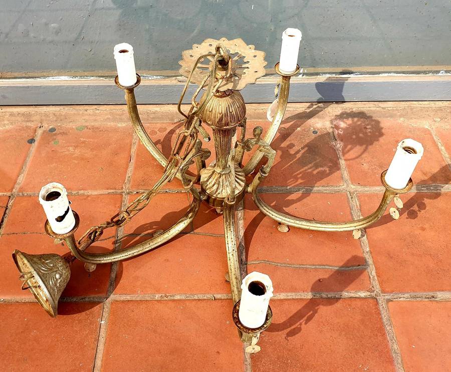 VINTAGE RUSTIC PLATED 5 ARM CHANDELIER