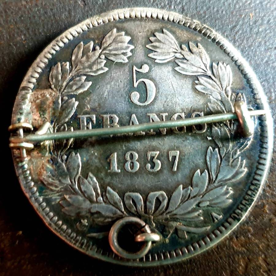 1837 LOUIS PHILIPPE 1 5 FRANCS BROOCH OR NECKLACE 90 % SILVER COIN 25 GRAM