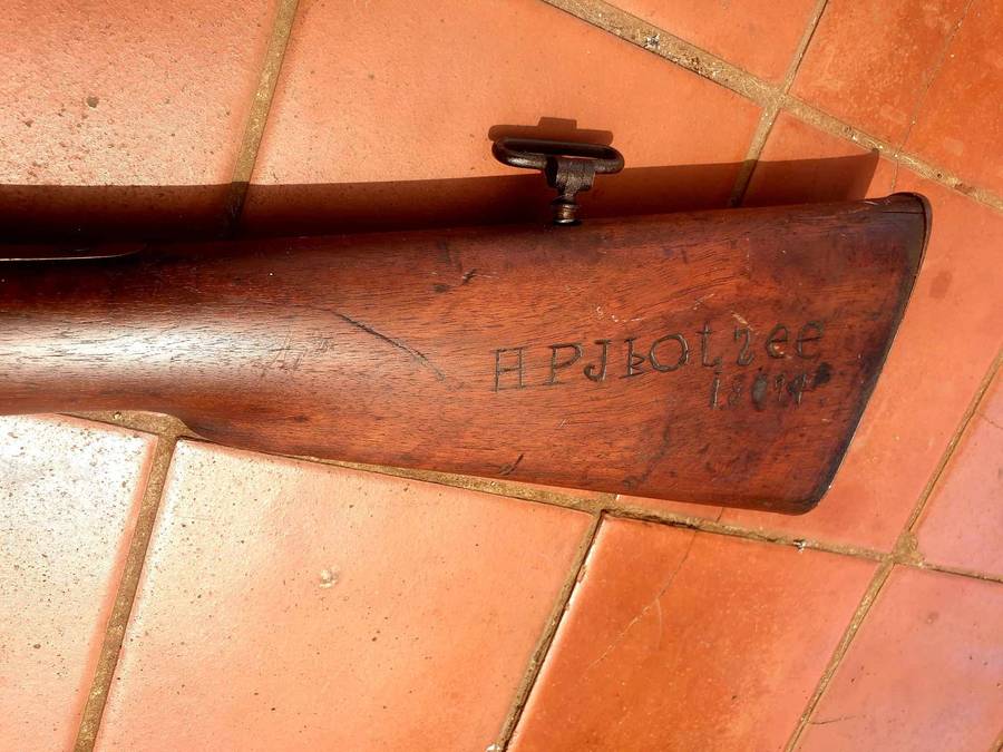 1875 ZULU WAR BLACK POWDER WESTLEY RICHARDS MONKEY TAIL   IN 450, PERSONALIZED TO HPJ KOTZEE 1877