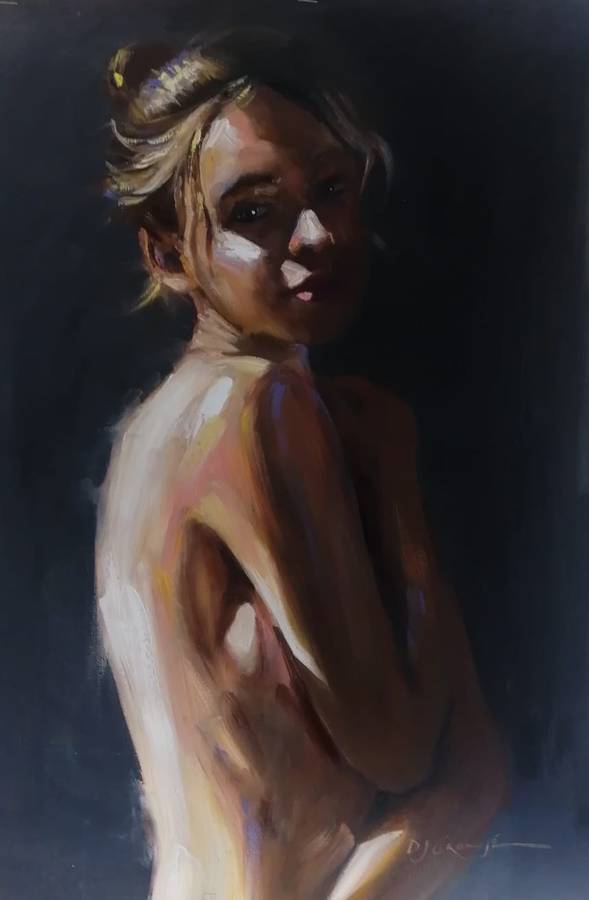 Nude Study, oil painting by Danie Cronje on canvas linen, unframed
