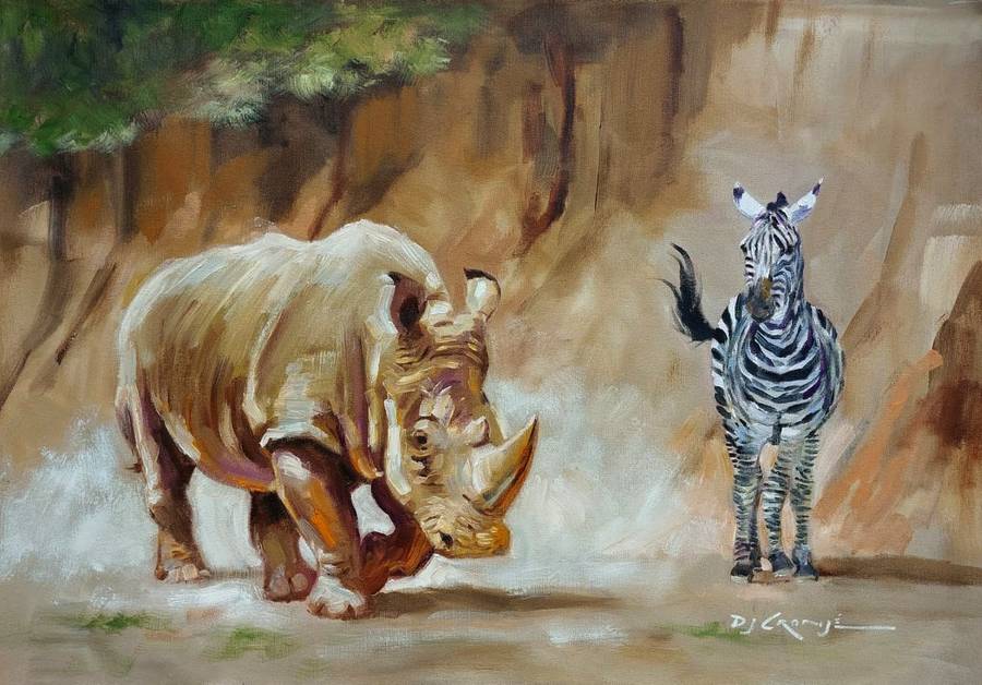 Friends, Oil painting by Danie Cronjé on canvas roll, unframed