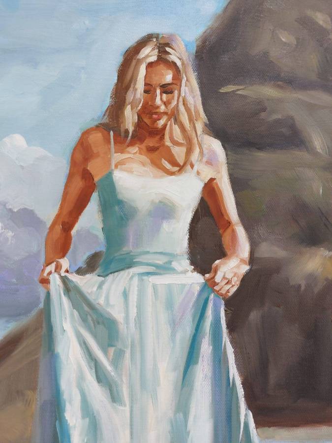 Lady at the Lake, oil painting by Danie Cronje, unframed, size A1