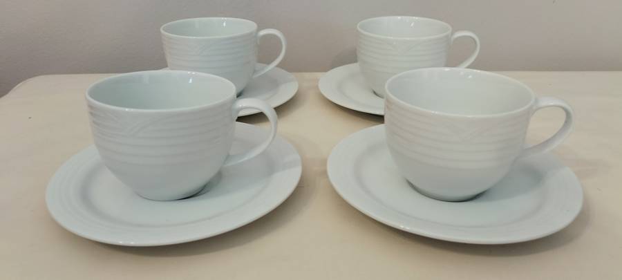 Set of 4 Noritake Arctic White Cups and Saucers