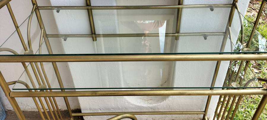 Magnificent Metal And Glass 2 Tier Girl's Dresser With Swivel Mirror And Chair