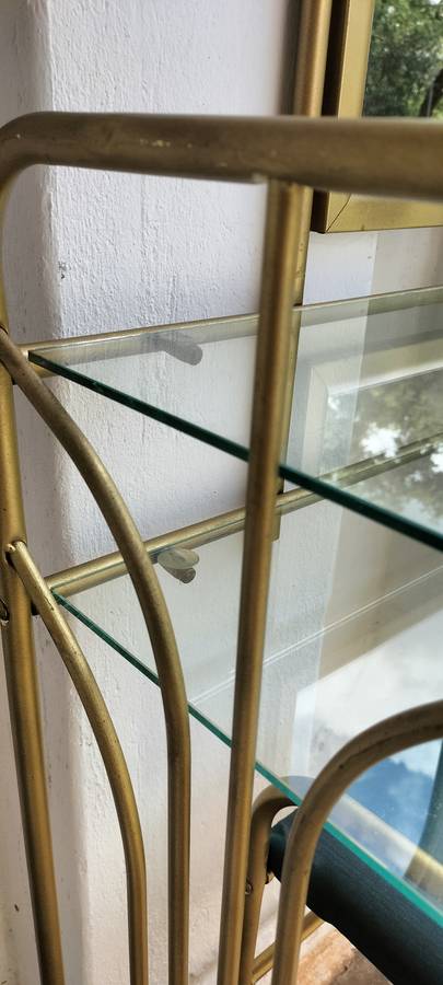 Magnificent Metal And Glass 2 Tier Girl's Dresser With Swivel Mirror And Chair