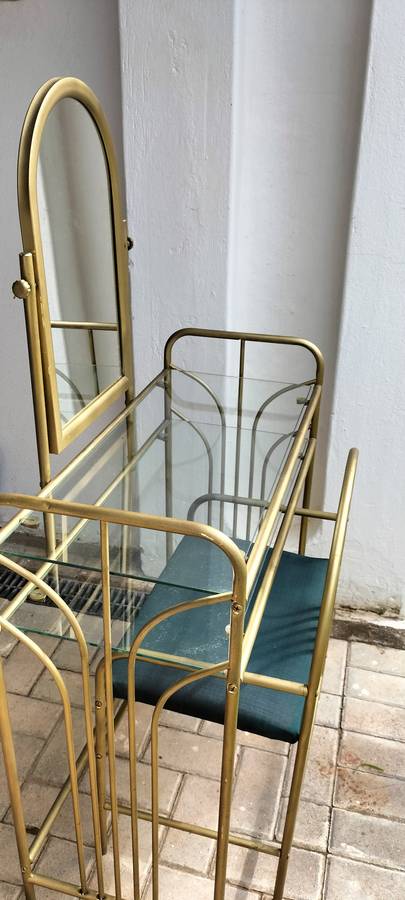 Magnificent Metal And Glass 2 Tier Girl's Dresser With Swivel Mirror And Chair