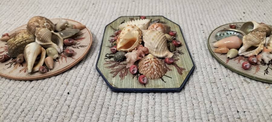 Very Well Made Set of Three Circa 1980 Shell Wall Decorations.