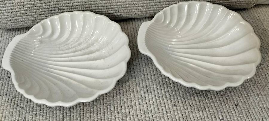 A Magnificent Pair of Glazed Oven Proof Shell Serving Dishes