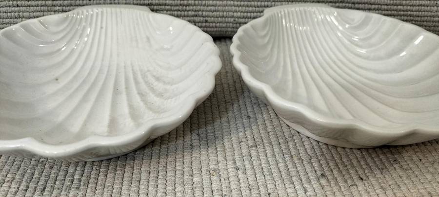 A Magnificent Pair of Glazed Oven Proof Shell Serving Dishes