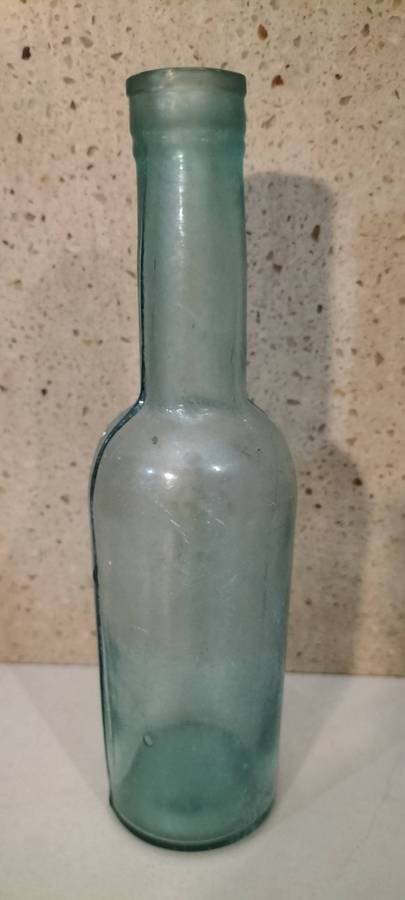 Early 1900 Antique Glass Soda Bottle in Light Blue. Unmarked