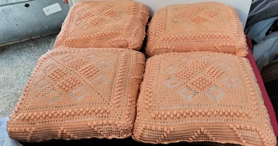 Set of 4 Absolutely Magnificent Vintage Crochet Cushion Covers with Inners