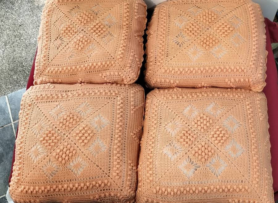Set of 4 Absolutely Magnificent Vintage Crochet Cushion Covers with Inners