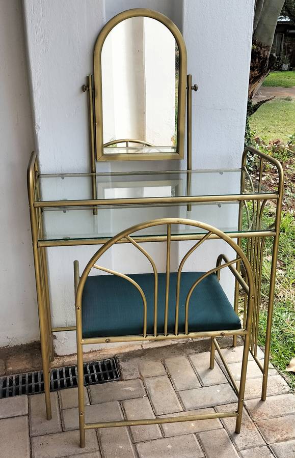 Magnificent Metal And Glass 2 Tier Girl's Dresser With Swivel Mirror And Chair