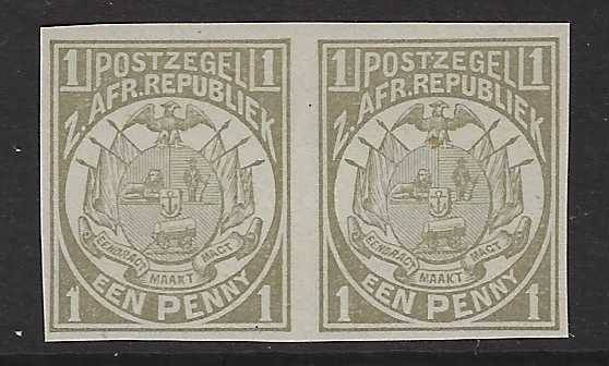 Transvaal: 1884 Vurtheim Imperf grey bistre Colour Trial.