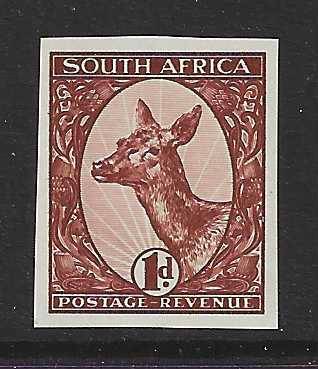 Union: 1929 Imperforate Booysen essay in brown. Superb MNH.  See below.
