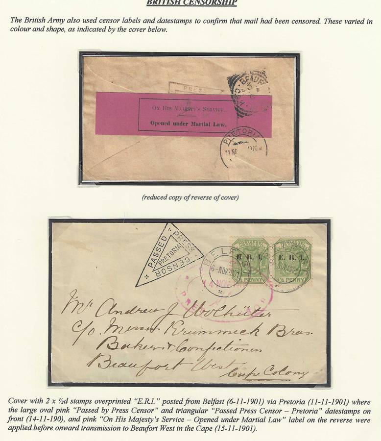 Boer War: Scarce 1901 Belfast/Beaufort West censored cover.  See below.