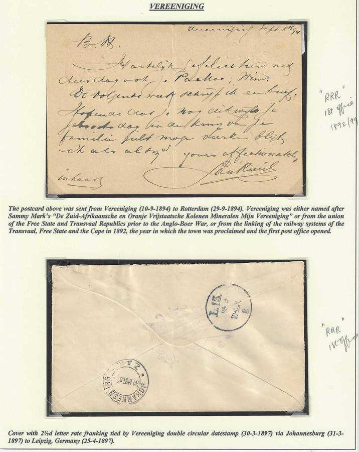 Transvaal: 2 extremely scarce VEREENIGING covers - different cds. See below.