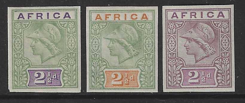`AFRICA` IMPERF De La Rue group of 3 MINERVA heads superb MNH.